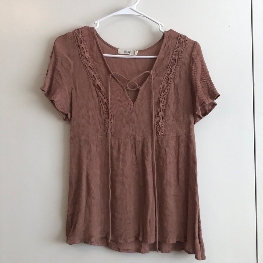 Brown peasant blouse style top